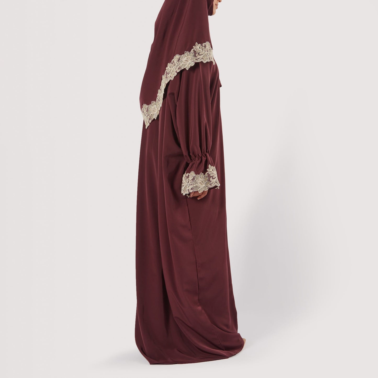 Shayla Style Mix Fabric Prayer Wear - Maroon