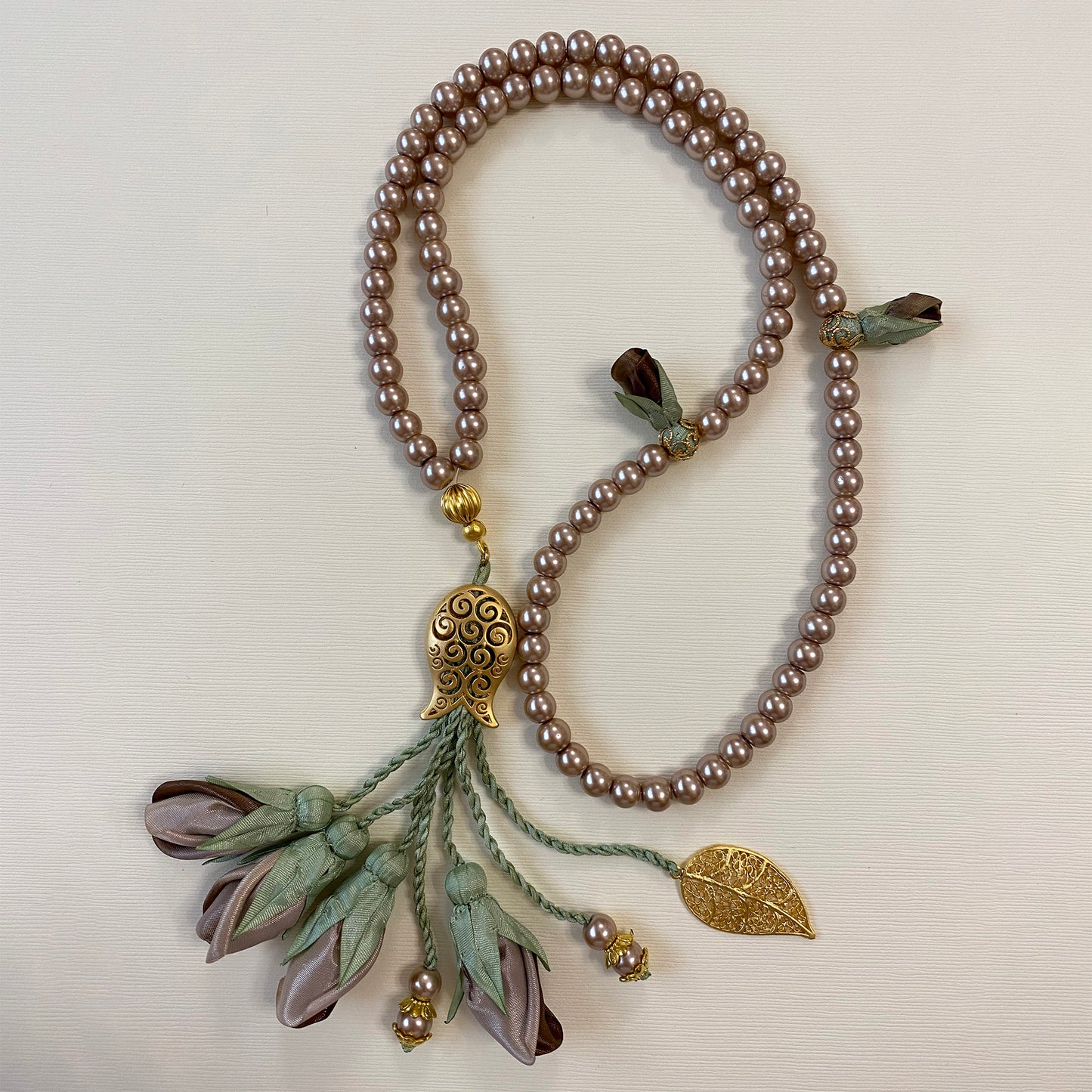 Bronze Pearl with Flowers Bead