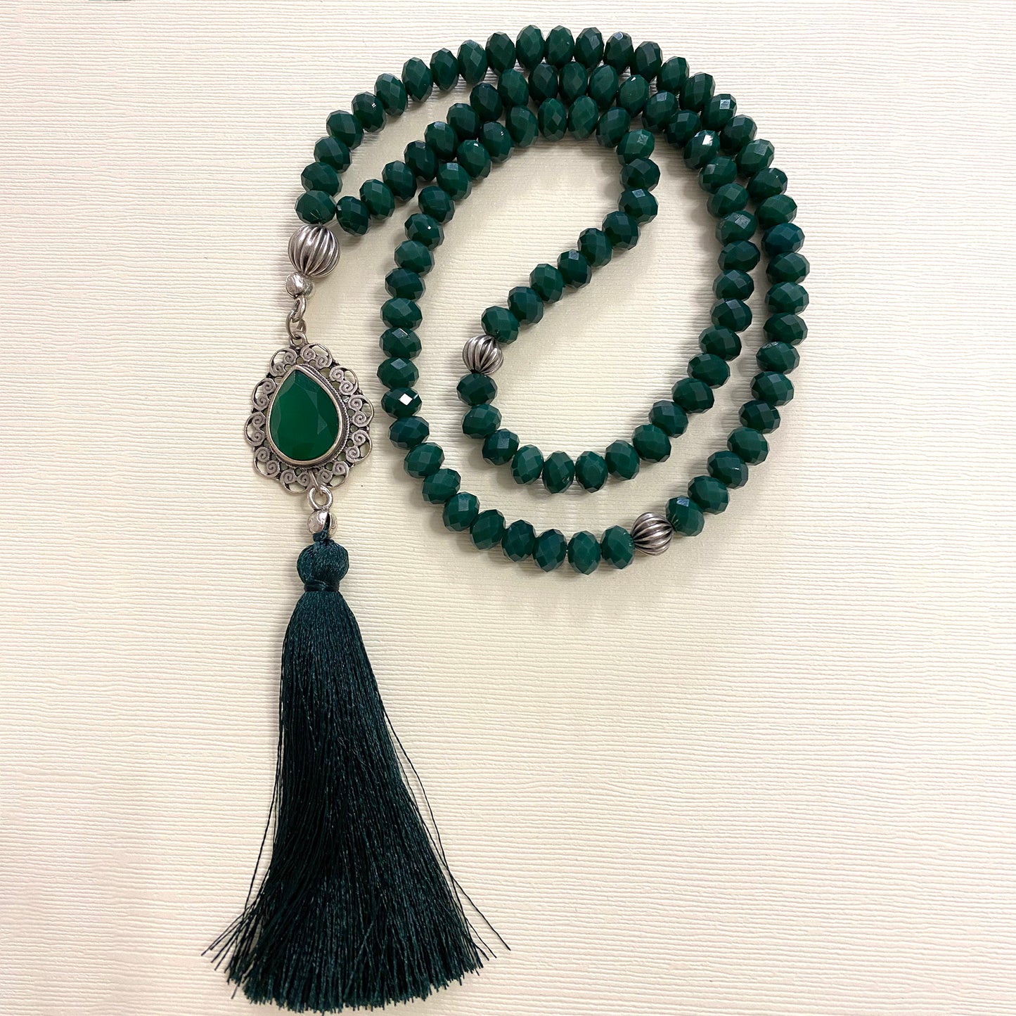 Dark Green Crystal with Green Medal Bead