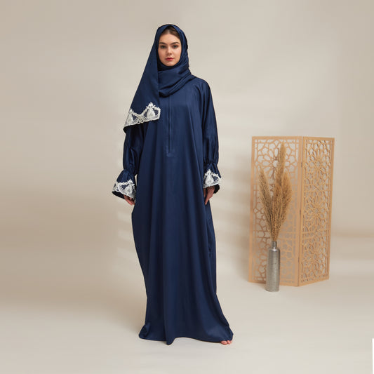 Shayla Style Cotton Silk Prayer Wear – Navy Blue