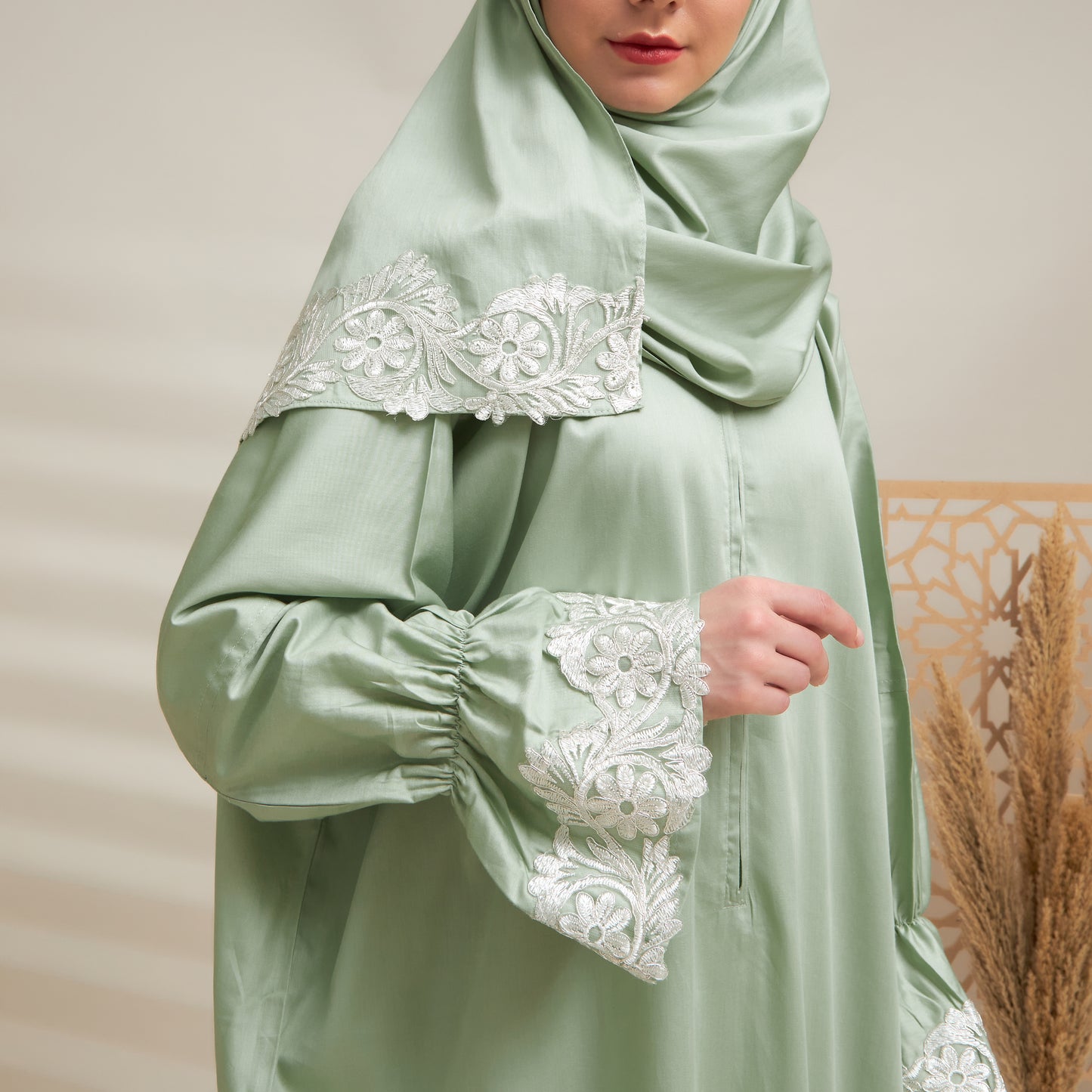 Shayla Style Cotton Silk Prayer Wear – Light Pistache