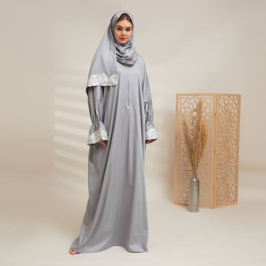 Shayla Style Cotton Silk Prayer Wear – Gray