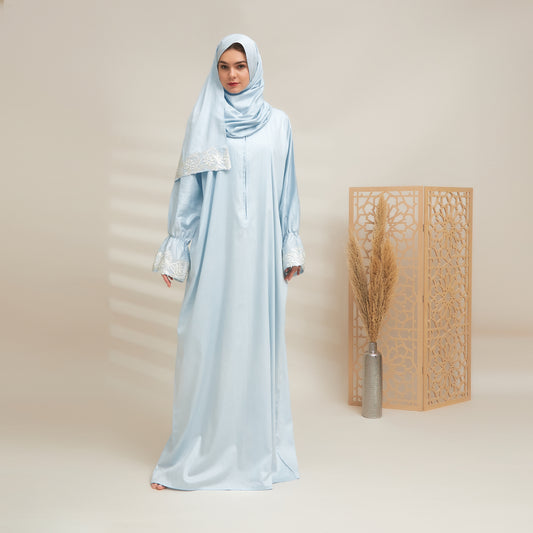 Shayla Style Cotton Silk Prayer Wear – Light Blue