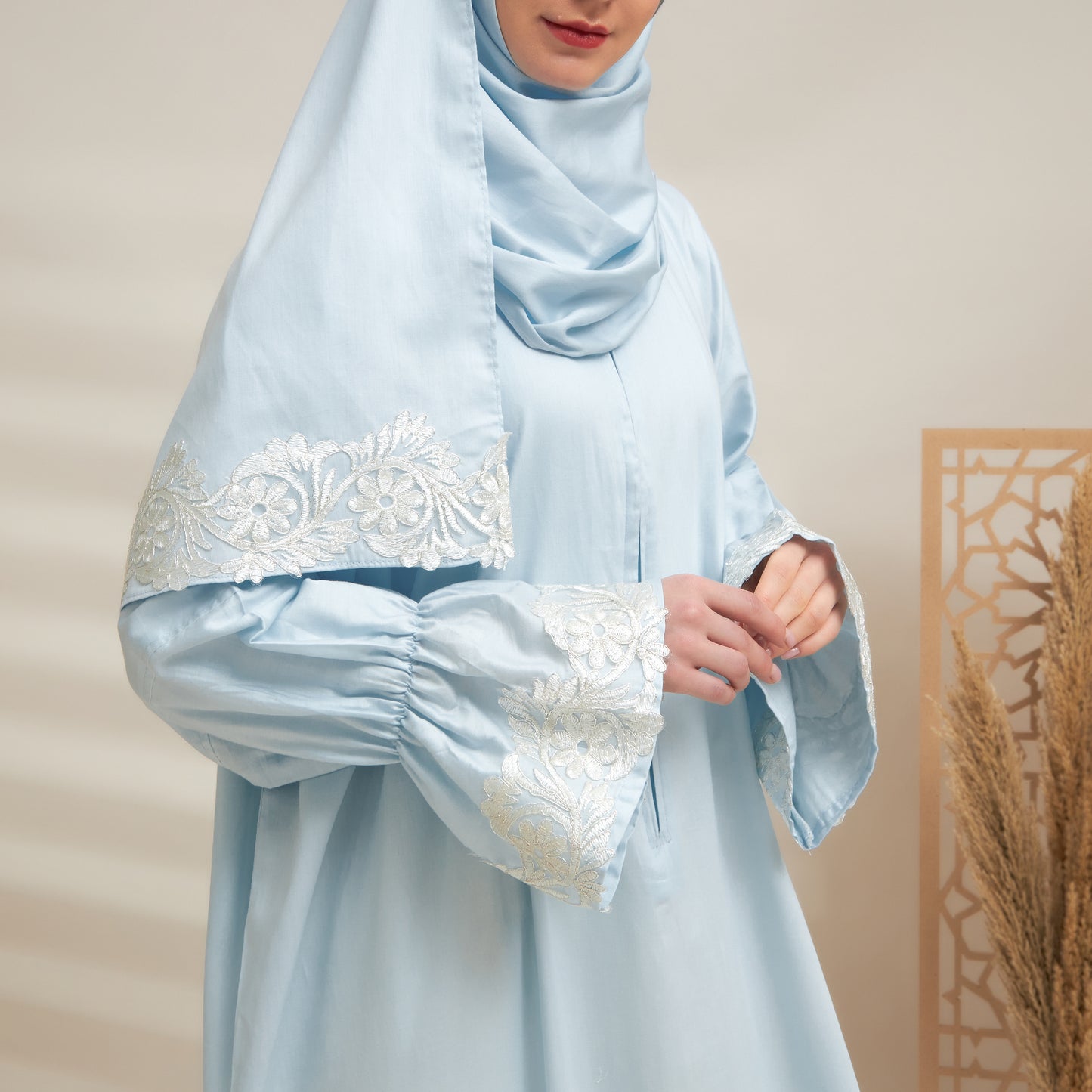 Shayla Style Cotton Silk Prayer Wear – Light Blue