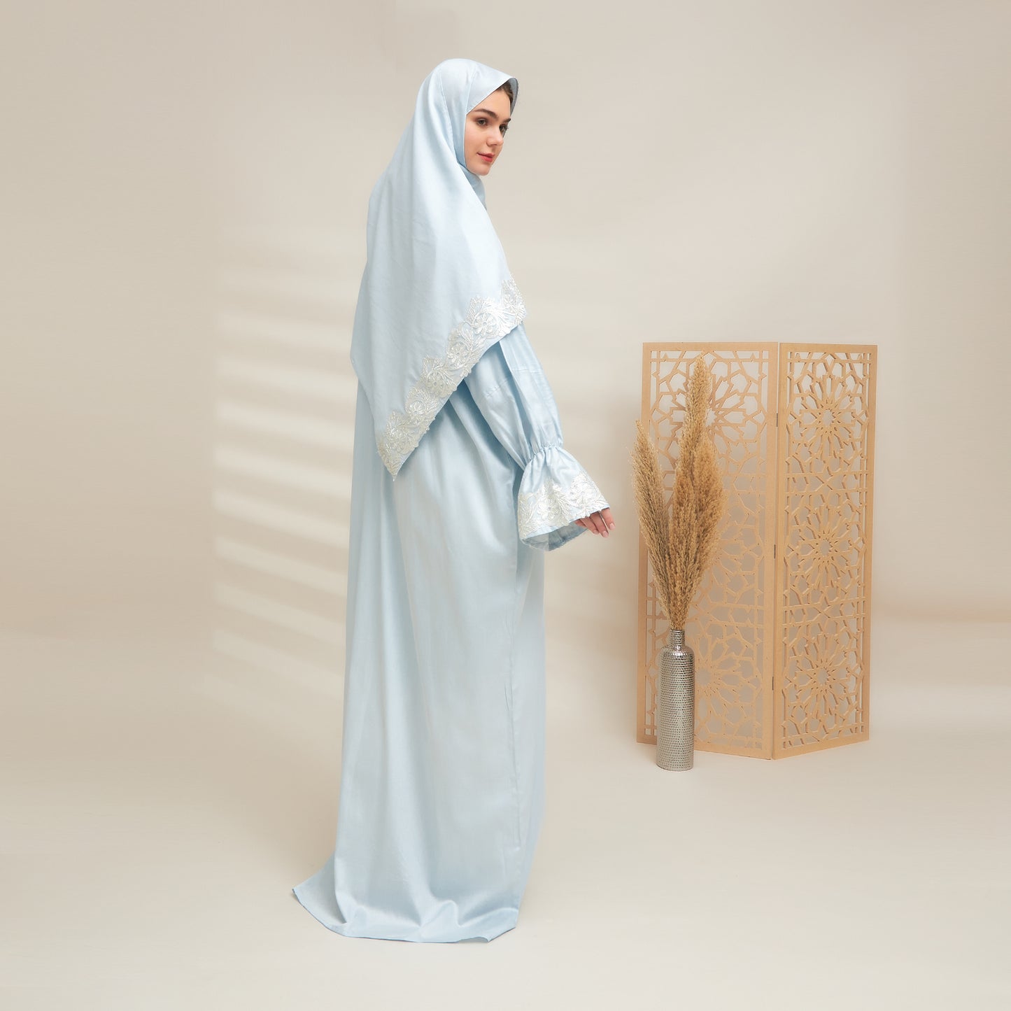 Shayla Style Cotton Silk Prayer Wear – Light Blue