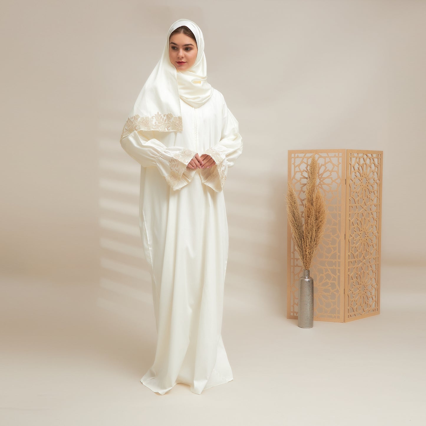 Shayla Style Cotton Silk Prayer Wear – Off-White