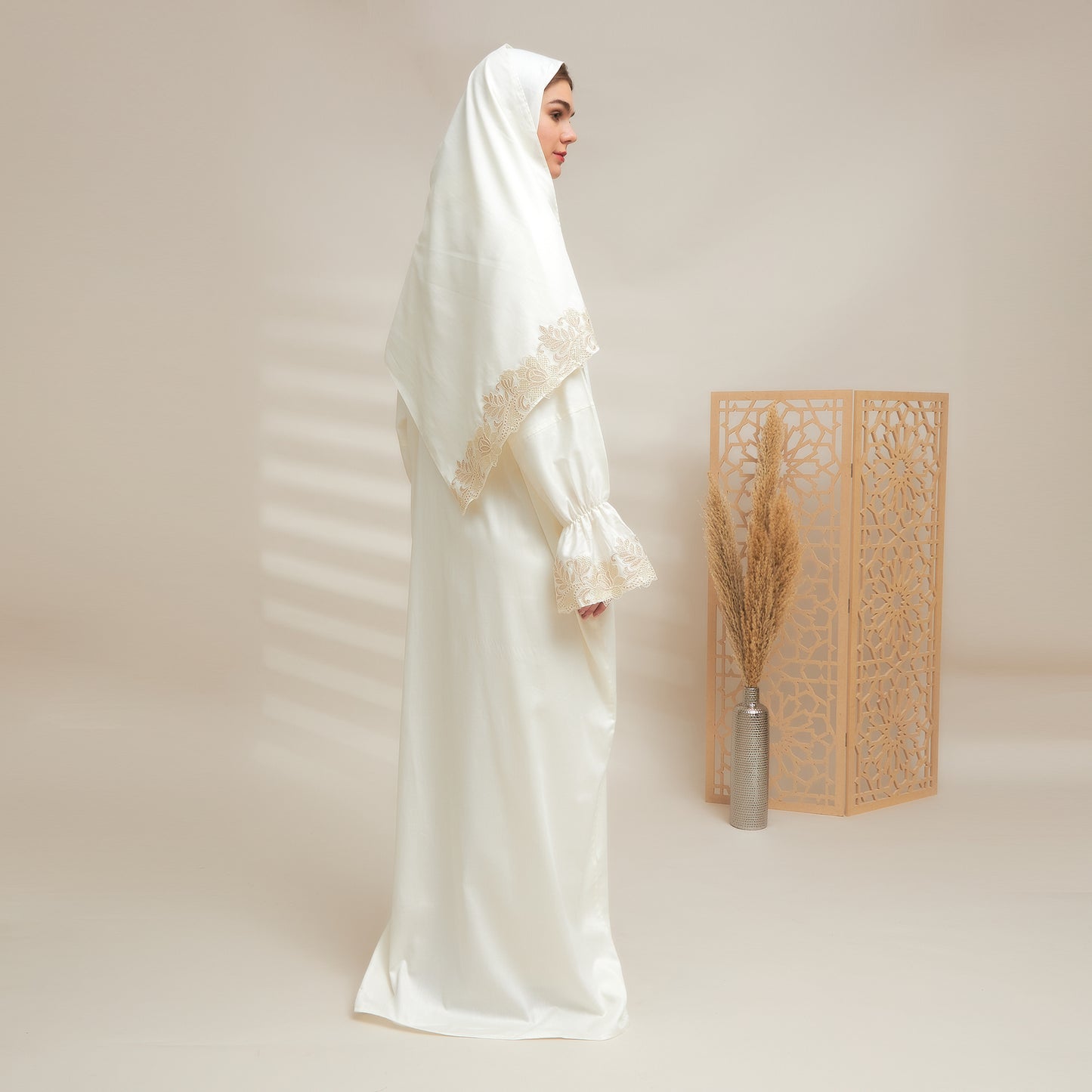 Shayla Style Cotton Silk Prayer Wear – Off-White