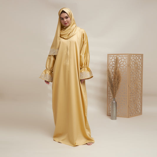 Shayla Style Cotton Silk Prayer Wear – Mustard