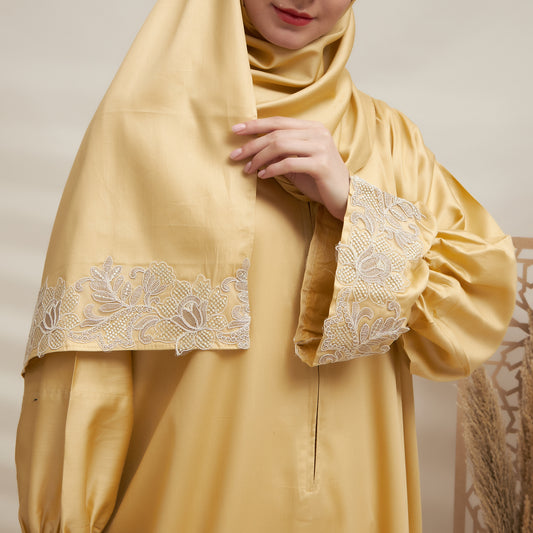 Shayla Style Cotton Silk Prayer Wear – Mustard