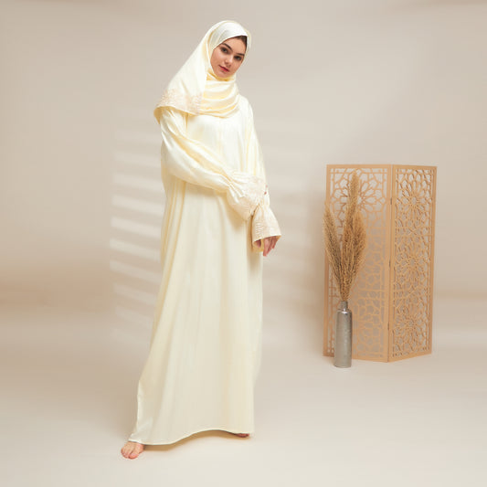 Shayla Style Cotton Silk Prayer Wear – Yellow