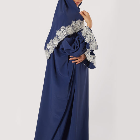 Shayla Style Mix Fabric Prayer Wear - Blue