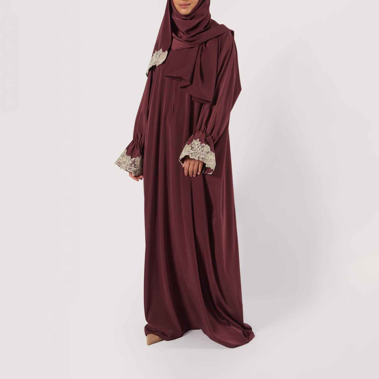 Shayla Style Mix Fabric Prayer Wear - Maroon