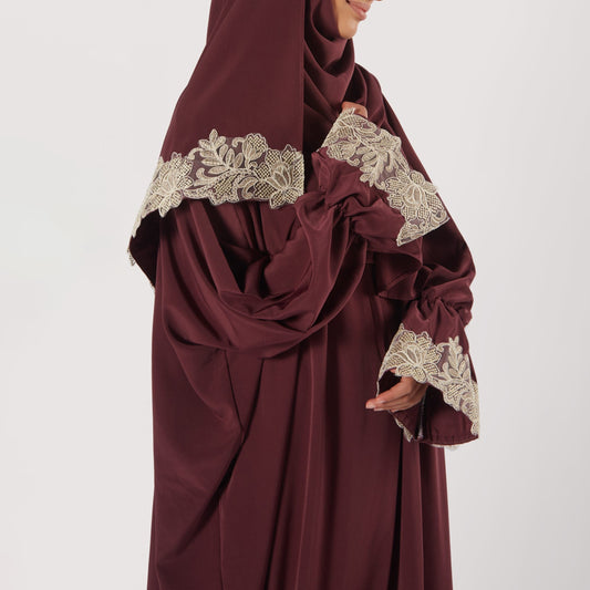 Shayla Style Mix Fabric Prayer Wear - Maroon