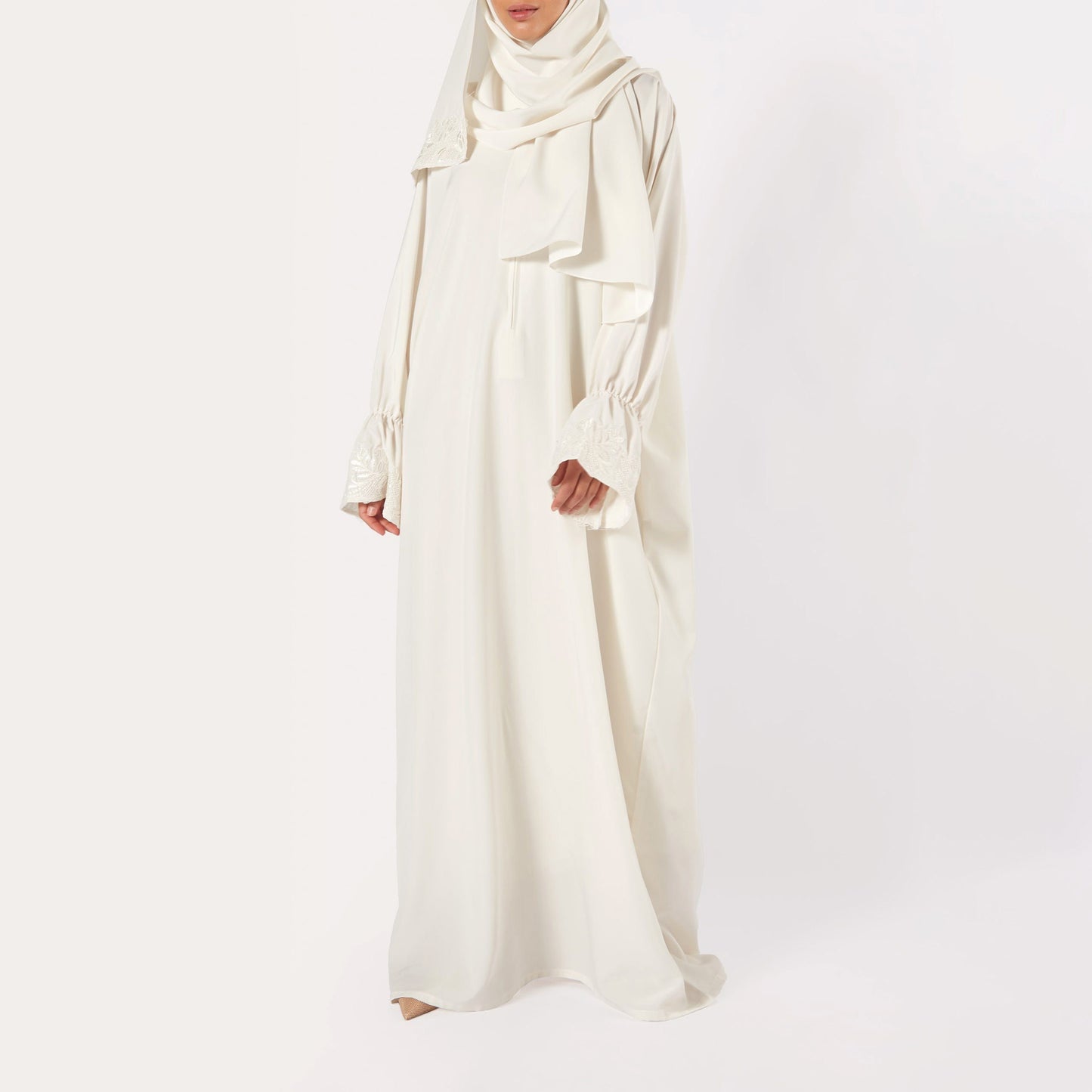 Shayla Style Mix Fabric Prayer Wear - Off-white