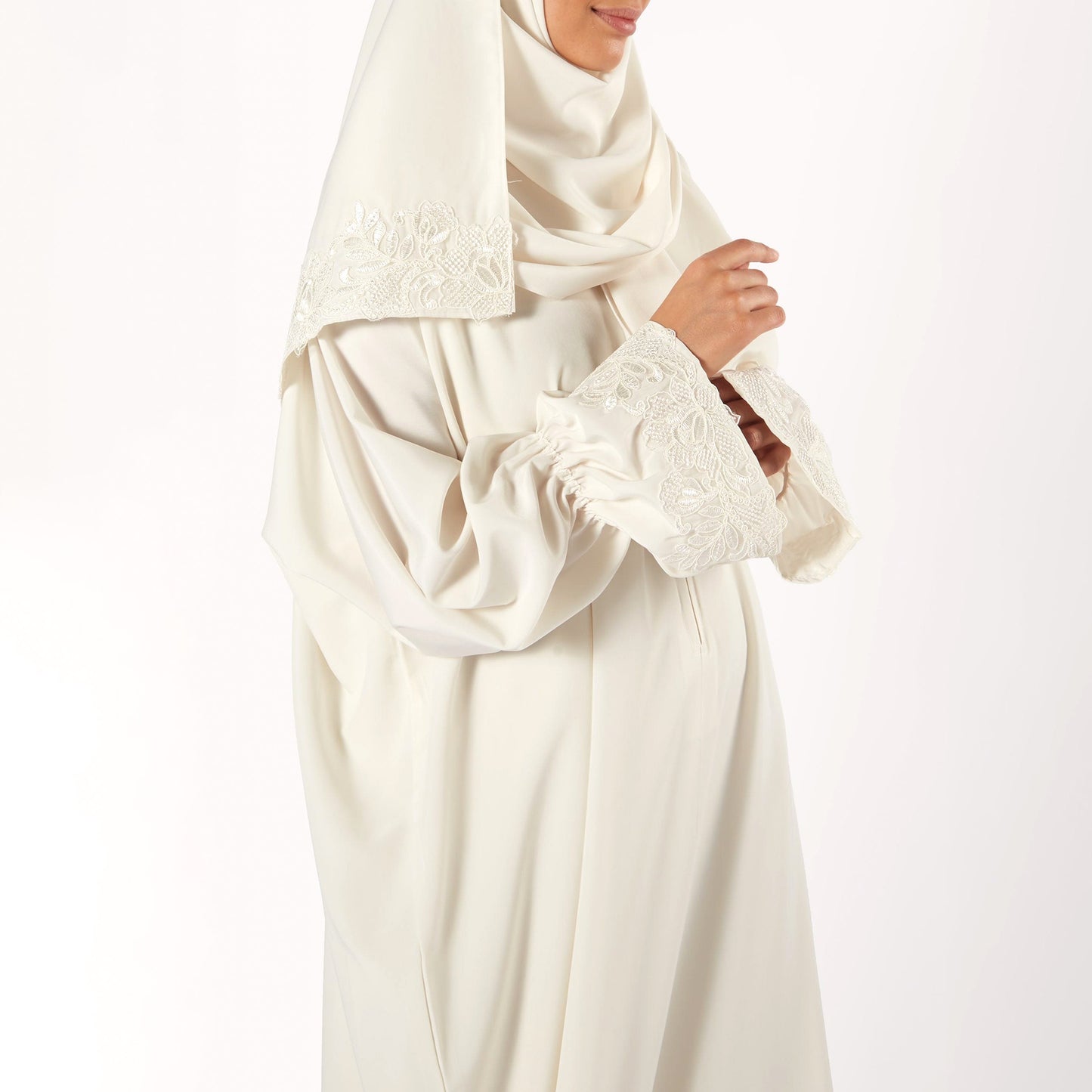 Shayla Style Mix Fabric Prayer Wear - Off-white